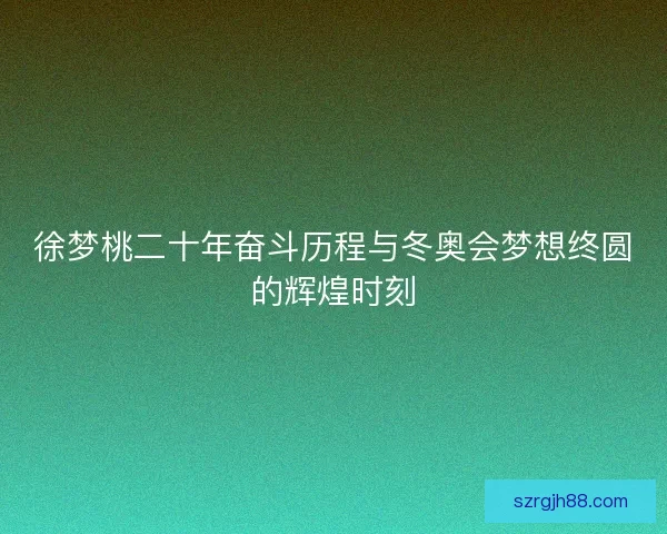 徐梦桃二十年奋斗历程与冬奥会梦想终圆的辉煌时刻